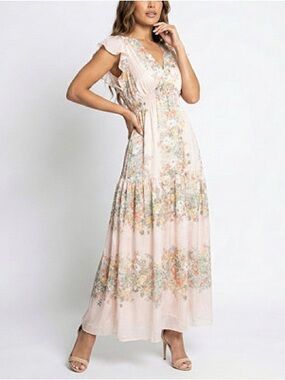 Taylor V-Neck Floral Flutter Sleeve Maxi Dress